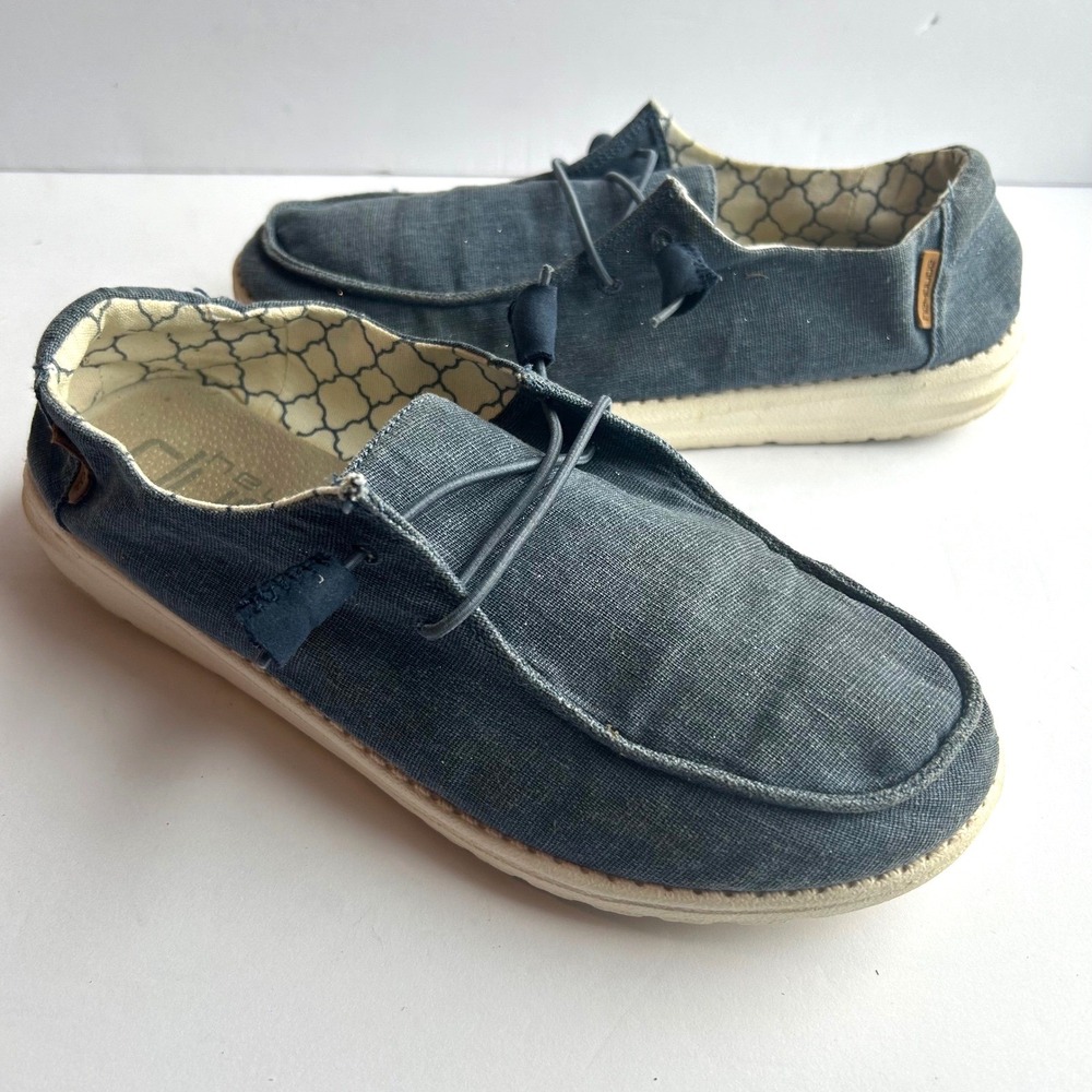Hey Dude Wendy Womens 9 Chambray Sparkling Denim Blue Slip On Shoes Sneakers